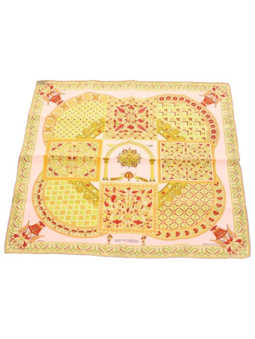 Hermes Carre 45 Ciels Byzantins Byzantine Sky Silk Scarf Pink Yellow Red
